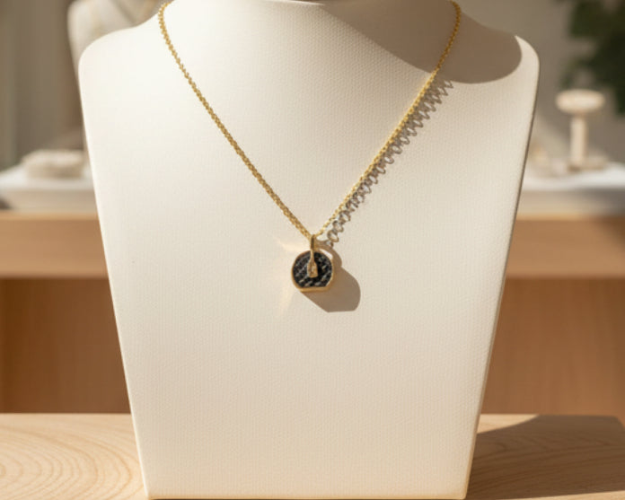 212- Upcycled Black and Gold Purse Pendant Necklace