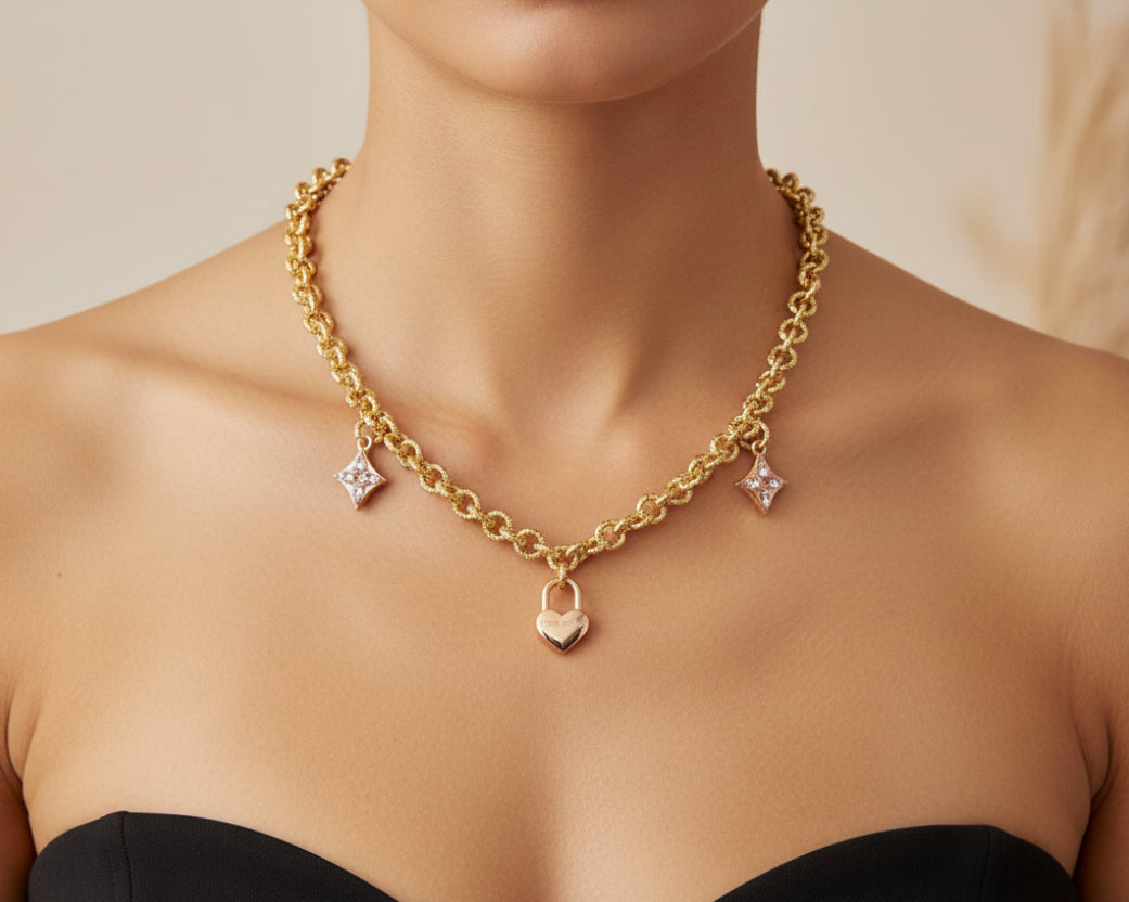 214- Upcycled Gold Lock Pendant Necklace