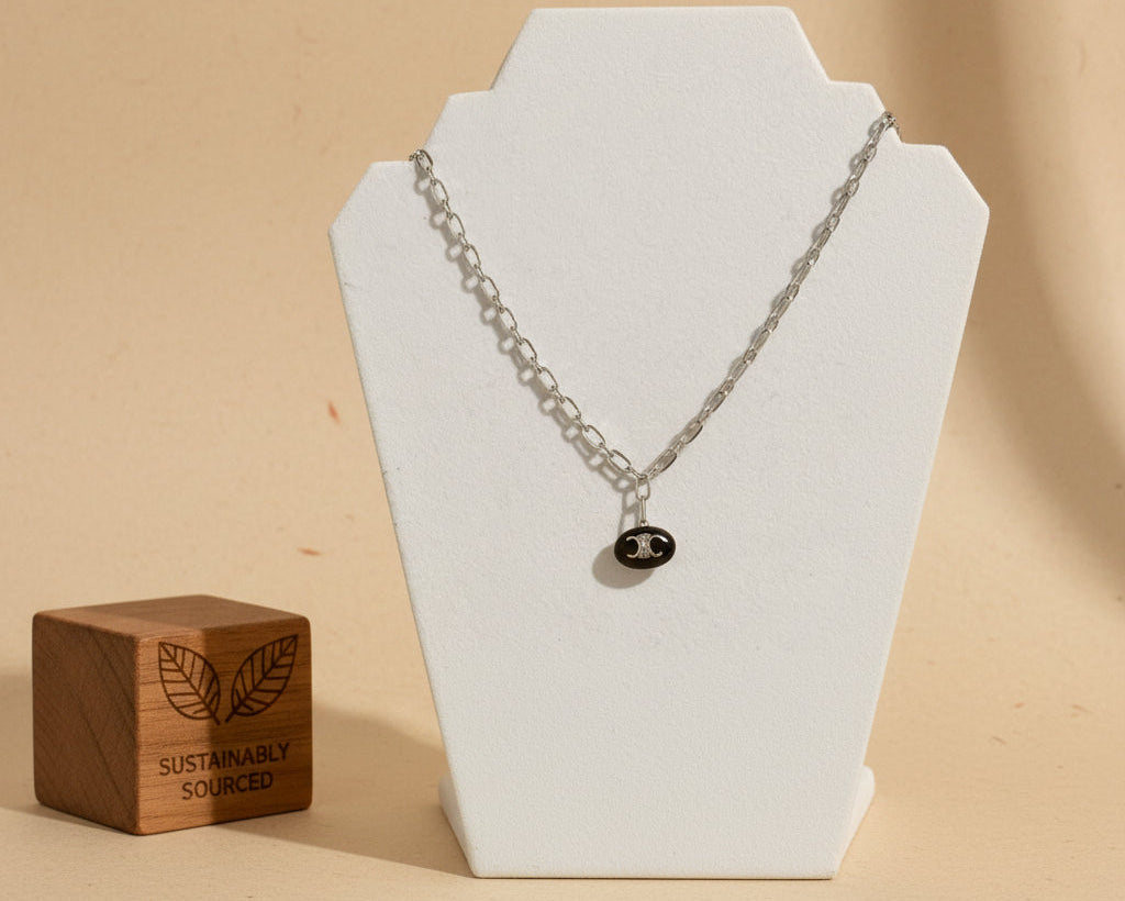 215- Upcycled Silver and Black charm Necklace on a Silver Chain