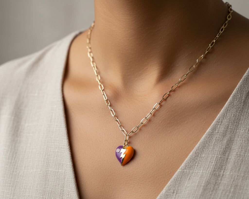 218- Upcycled Orange and Purple Heart Pendant