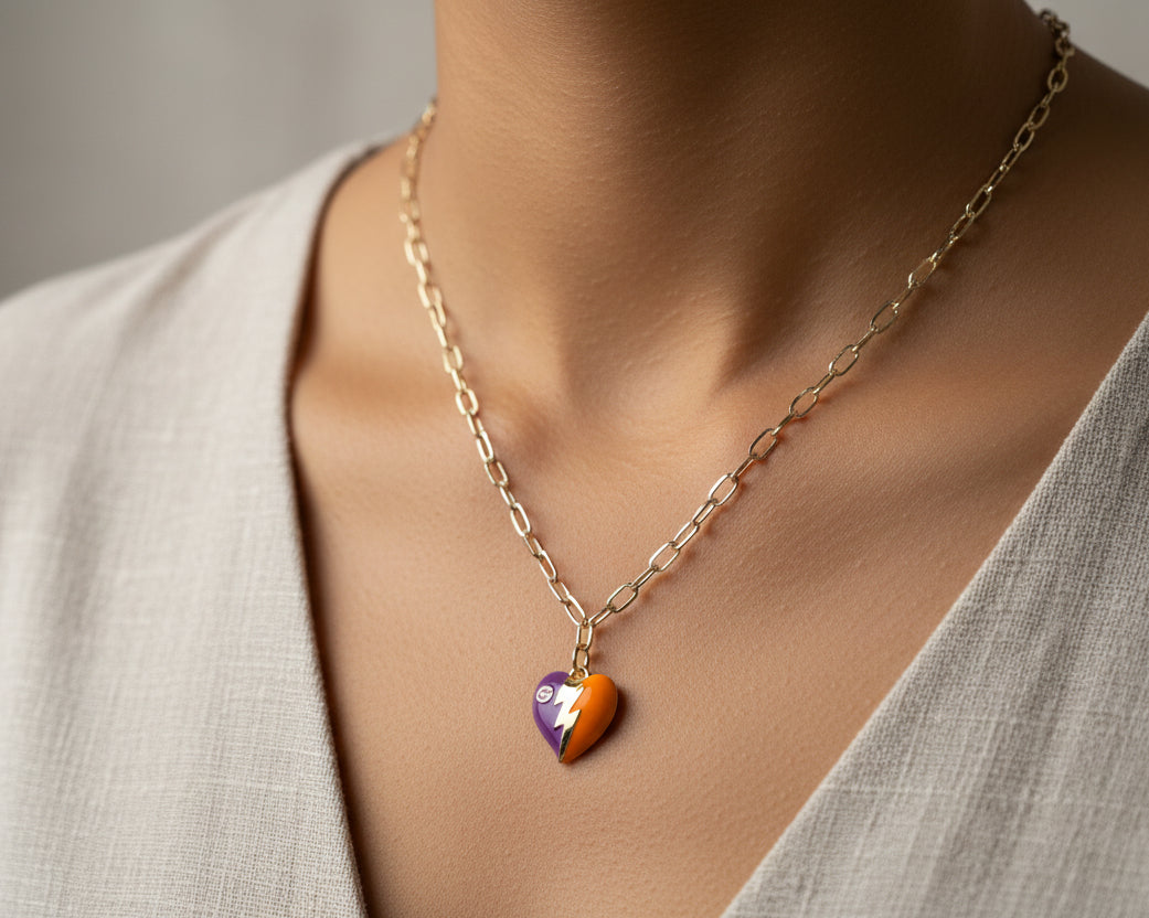 218- Upcycled Orange and Purple Heart Pendant