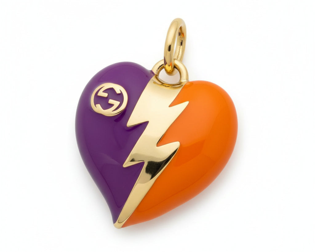 218- Upcycled Orange and Purple Heart Pendant