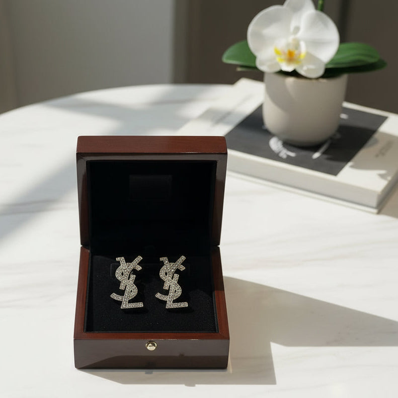 491 - Silver Stud Earrings with Clear Rhinestones