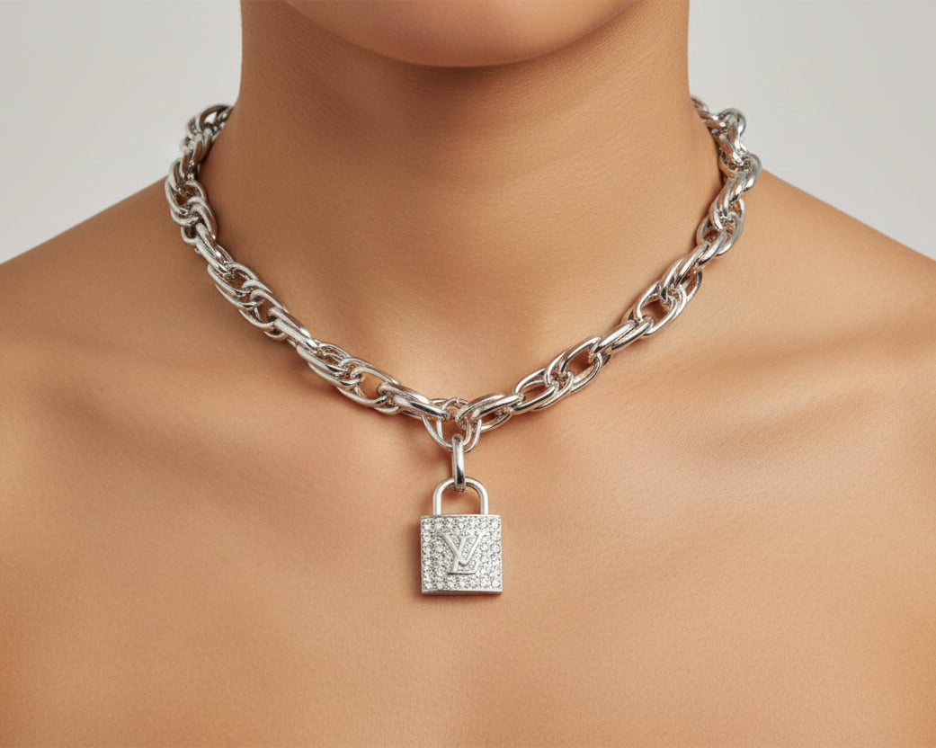 220- Upcycled Lock Pendant Necklace