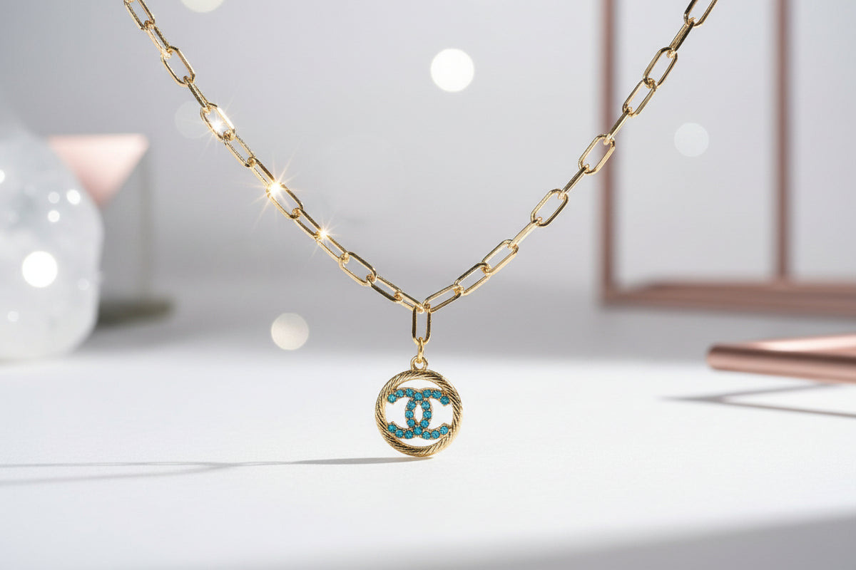227- Gold and Green Circle Necklace
