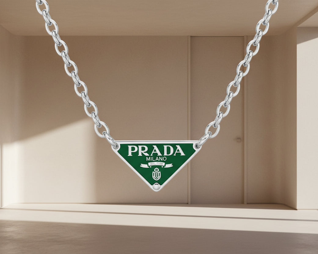 228- Upcycled Green Triangle Pendant Necklace