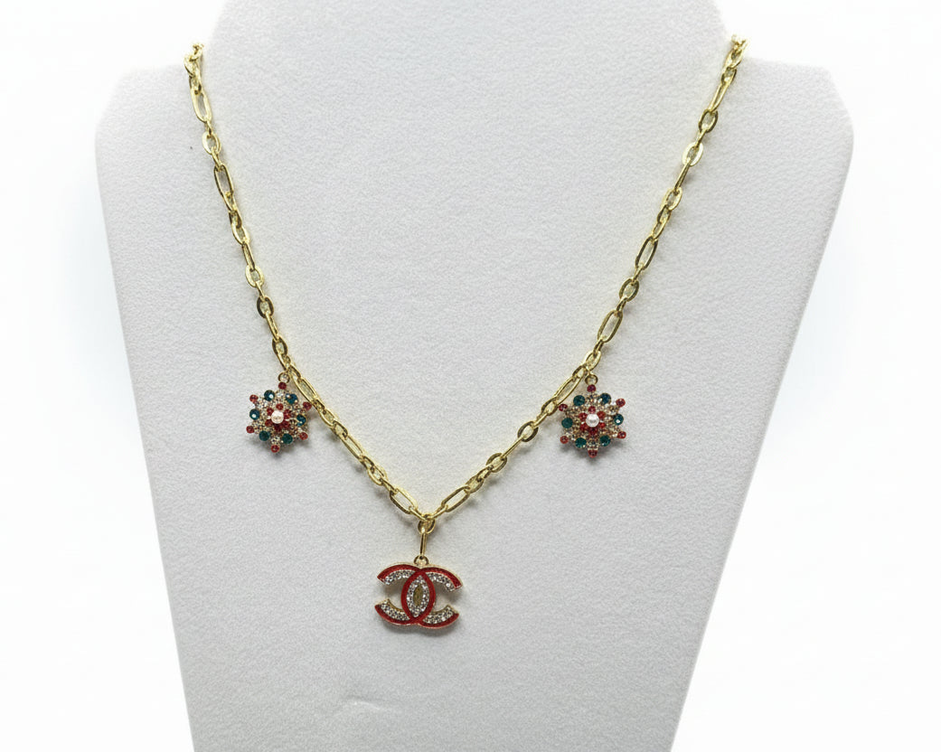 233 - Upcycled Red Pendant Necklace