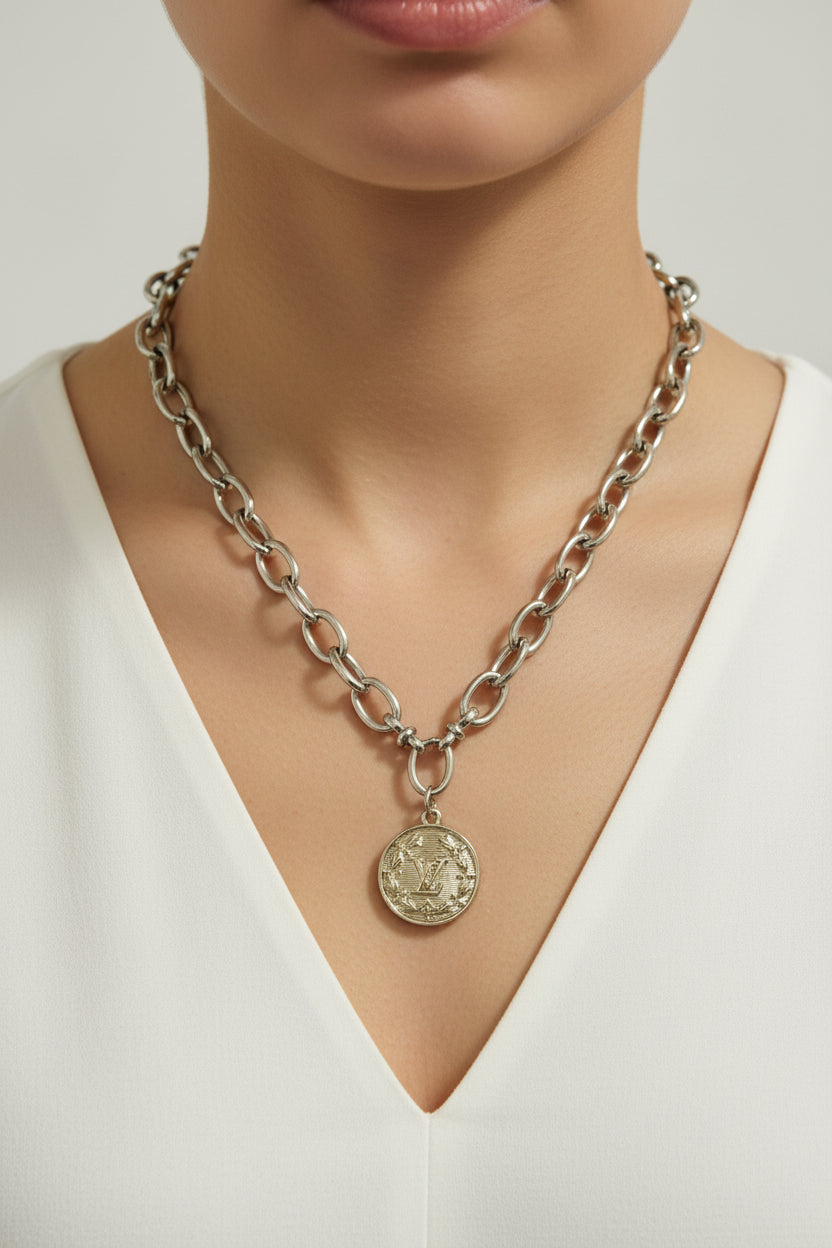 234- Upcycled Silver Pendant Necklace