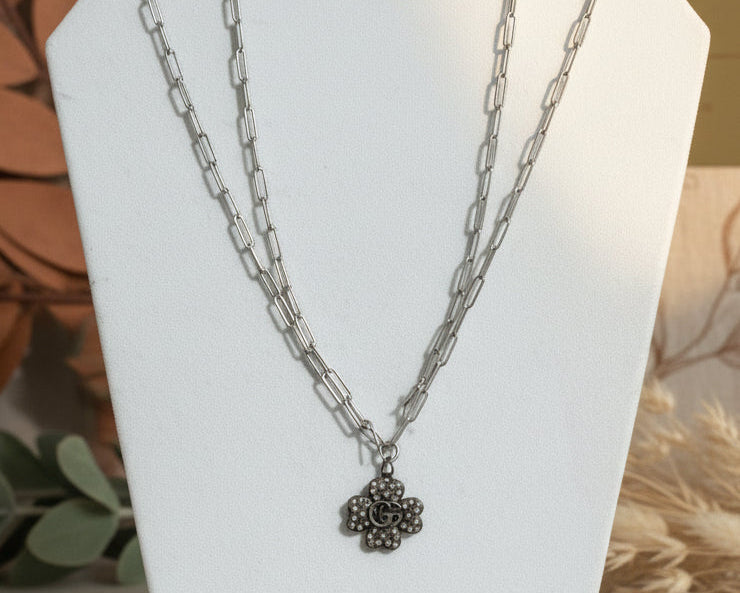 235- Upcycled Silver Clover Pendant Necklace