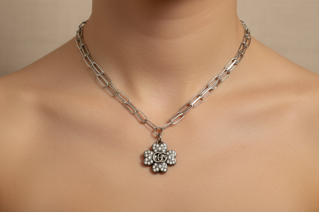 235- Upcycled Silver Clover Pendant Necklace