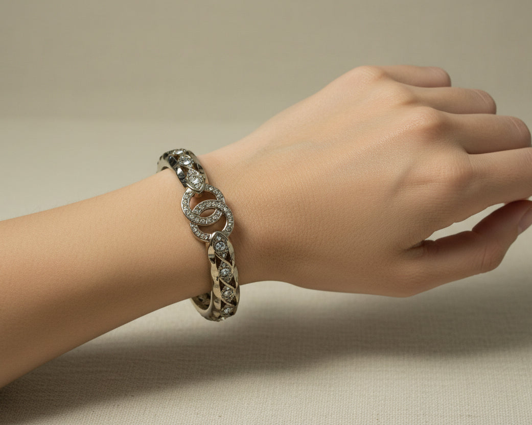 505- Gold Cuff Bracelet with Clear Rhinestone