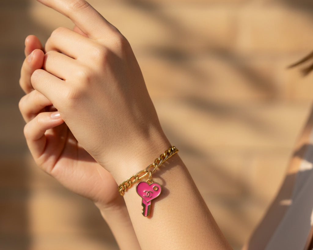 25- Upcycled Pink Key Pendant Bracelet