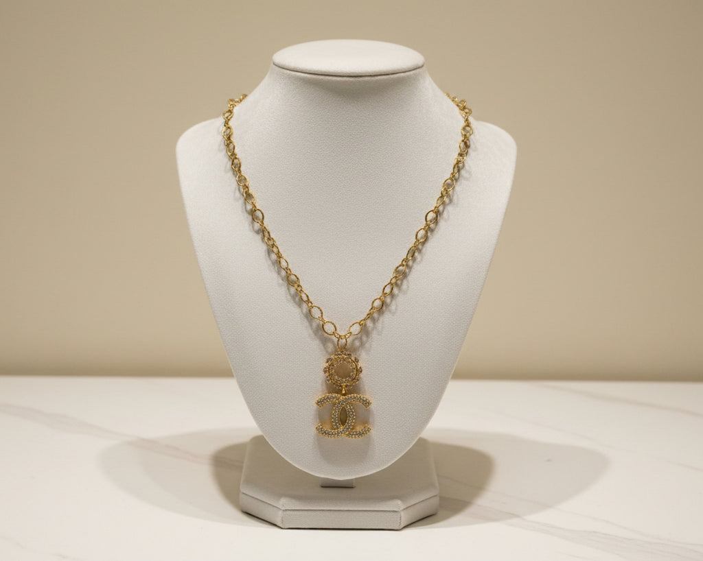 267 - Upcycled Gold Pendant with Wreath Accent Necklace