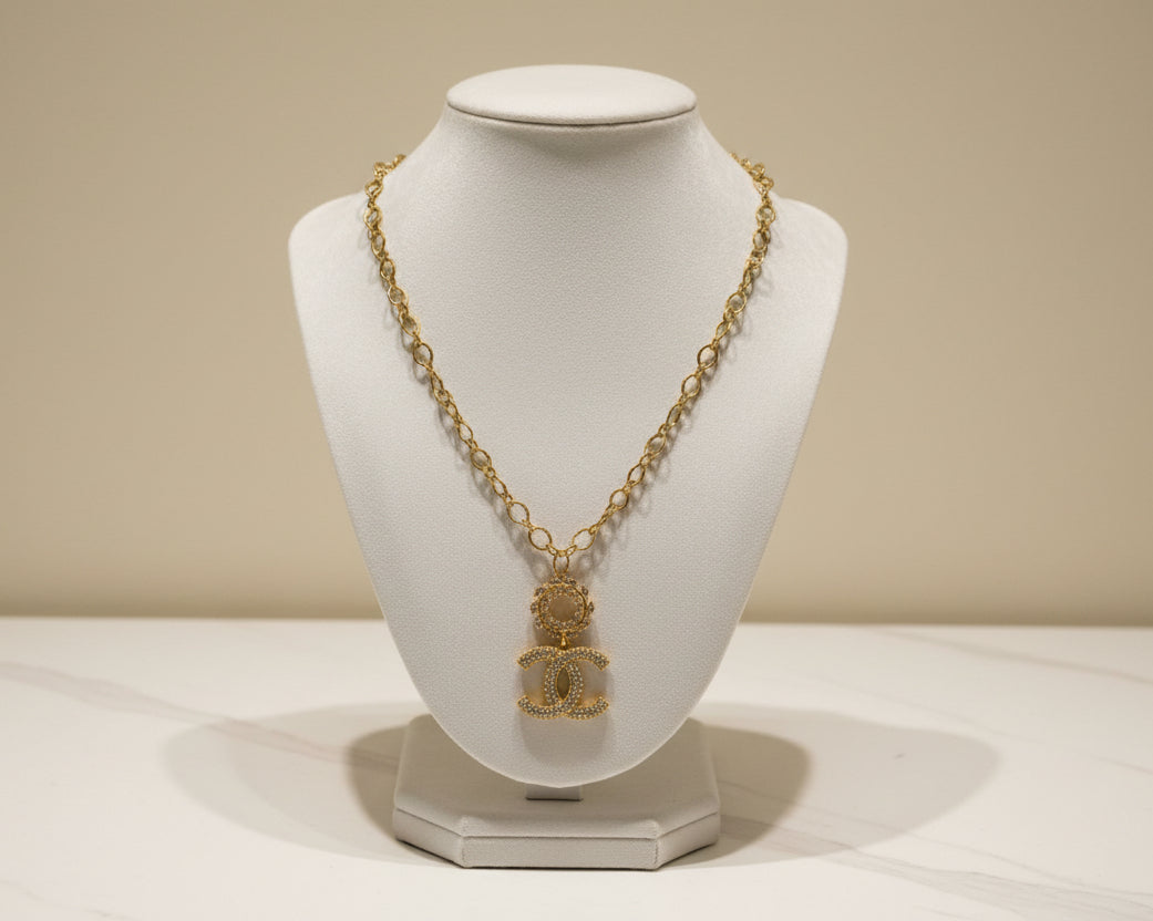 267 - Upcycled Gold Pendant with Wreath Accent Necklace