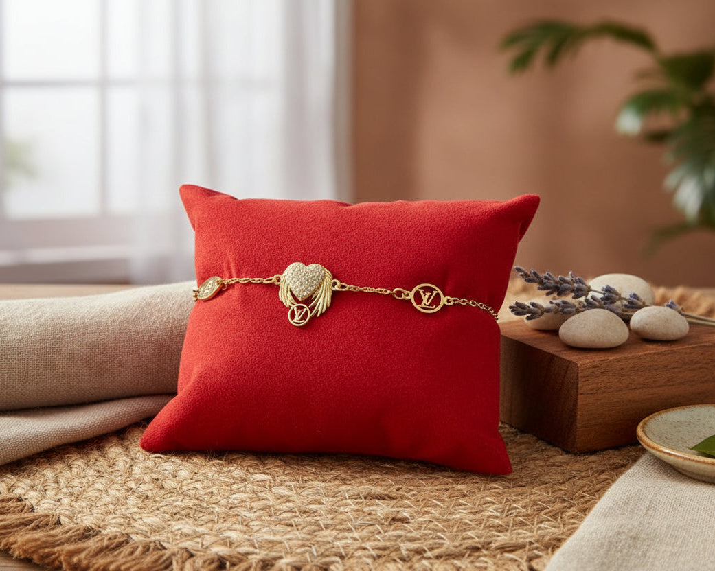 27- Upcycled Gold Heart Wing Rhinestone Bracelet
