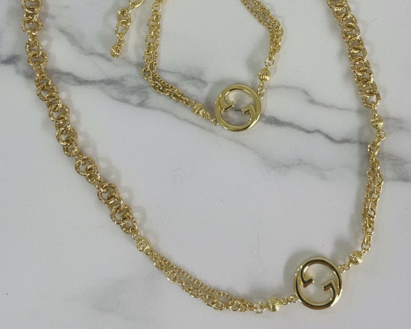 342 - Upcycled Gold Pendant Necklace with Matching Bracelet