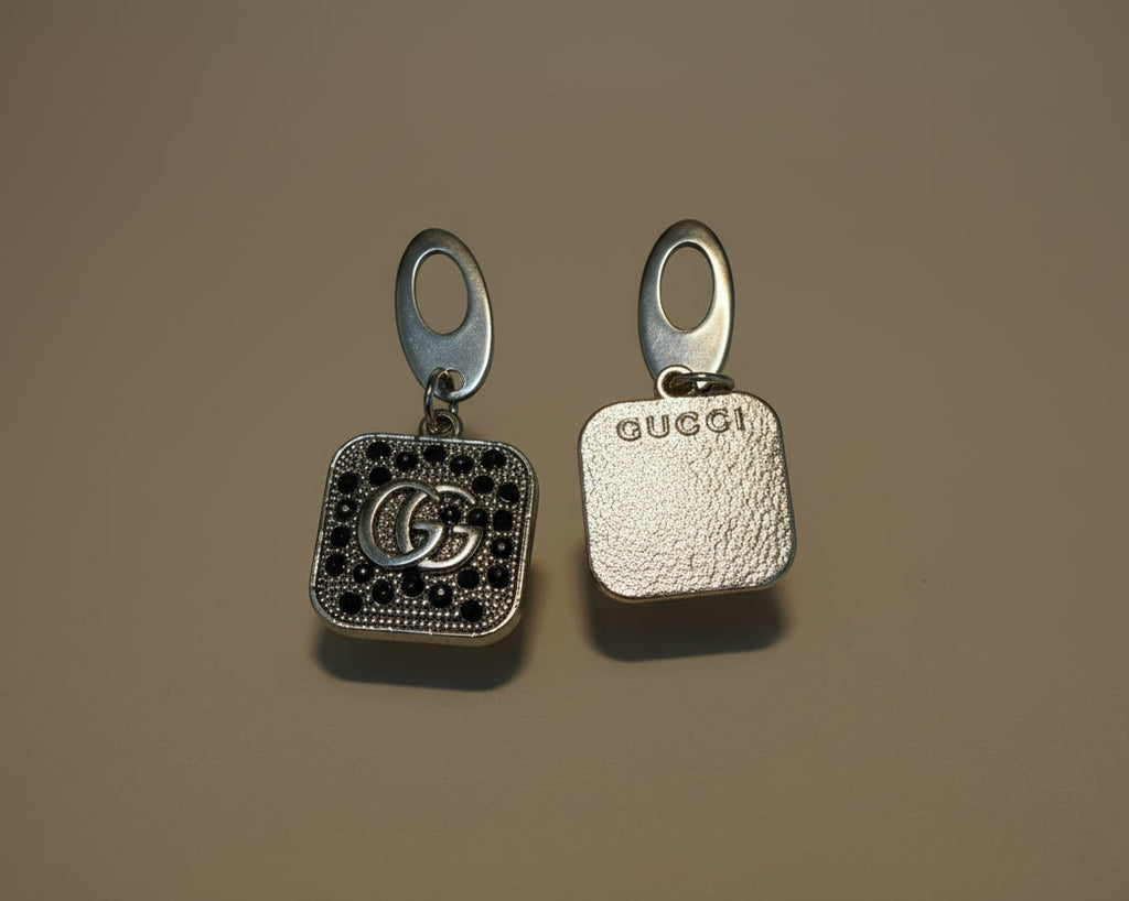 421 - Upcycled Silver Square Earrings with Black Rhinestones