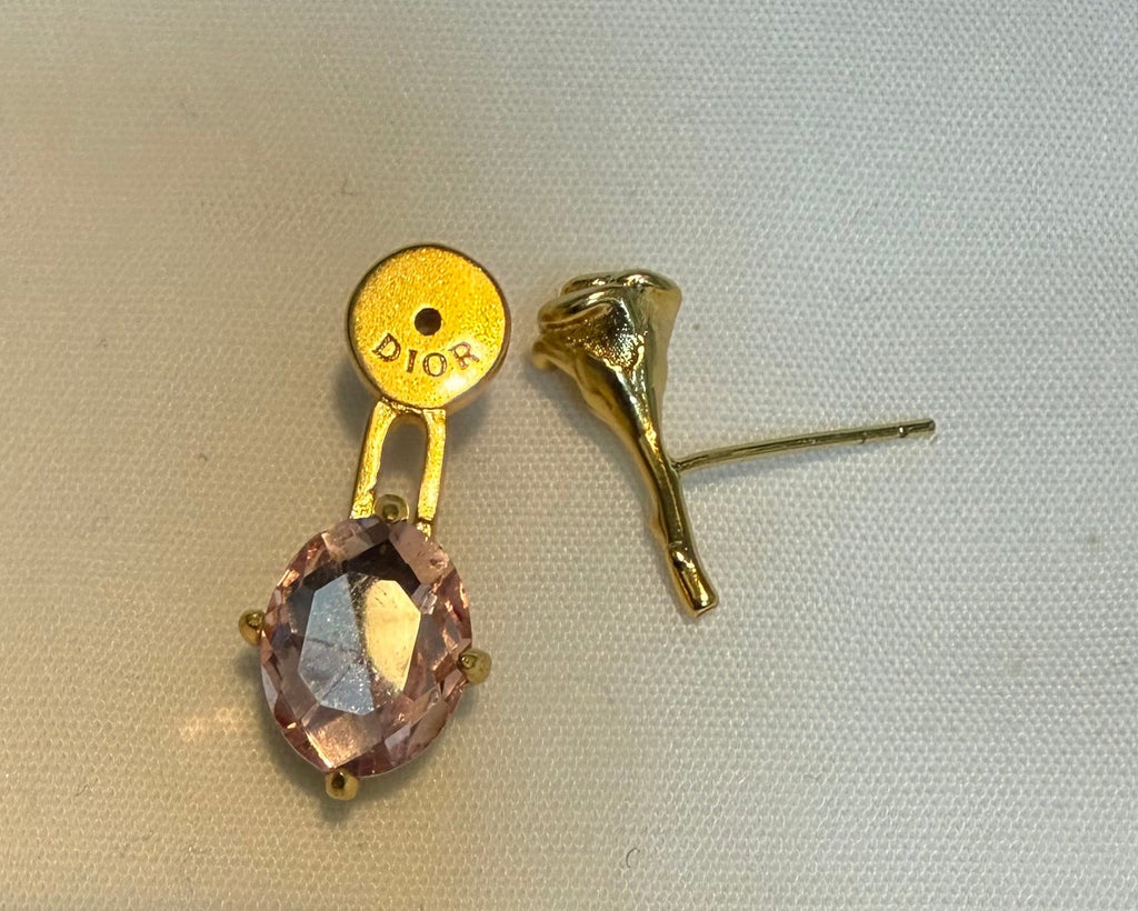 427 - Upcycled Gold Earrings with Rose Pink Rhinestones