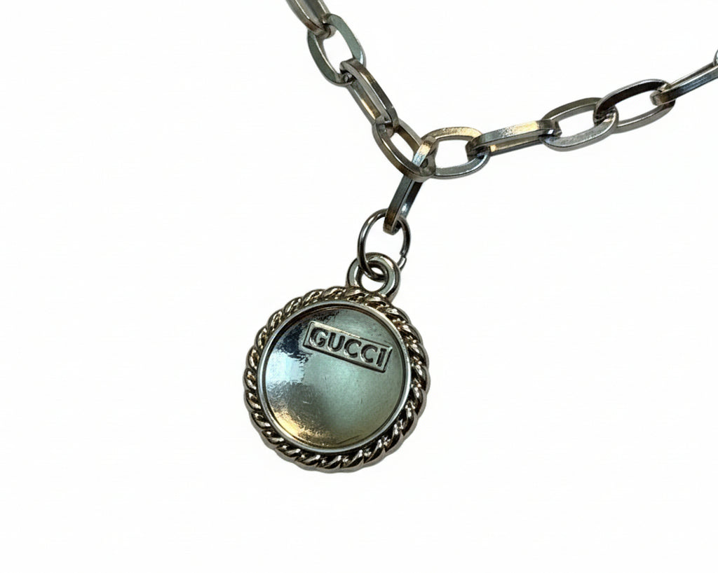 259 - Upcycled Silver Black Circle Pendant Necklace