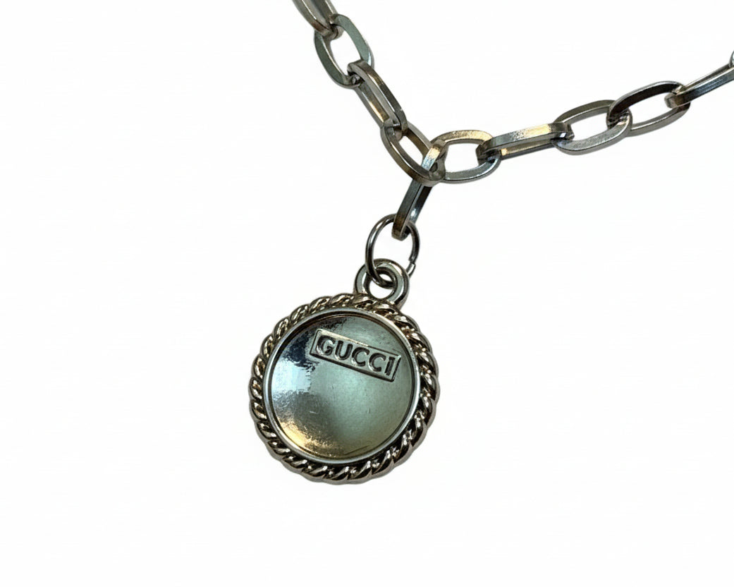 259 - Upcycled Silver Black Circle Pendant Necklace