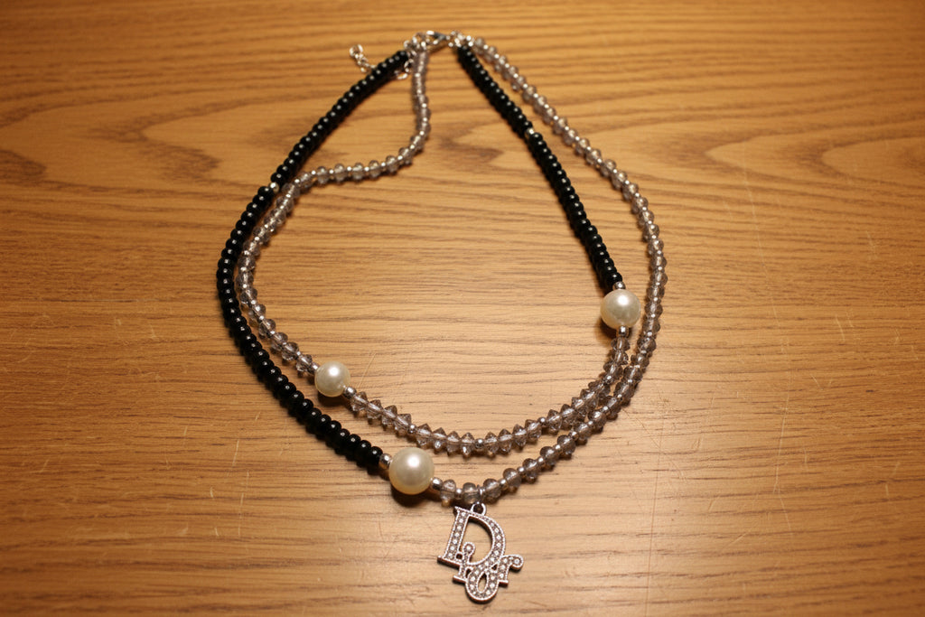 340 - Upcycled Black and Silver Pendant Necklace