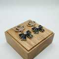 454 - Upcycled Gold Black Bow Pendant Earrings with Clear Rhinestones