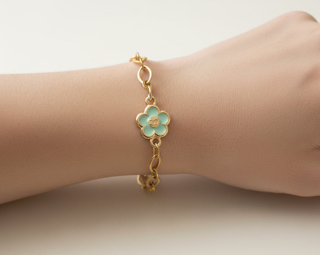 3- Upcycled Teal Flower Pendant Bracelet