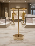 464 -Upcycled Gold Dangle Earrings with Pearl Drops