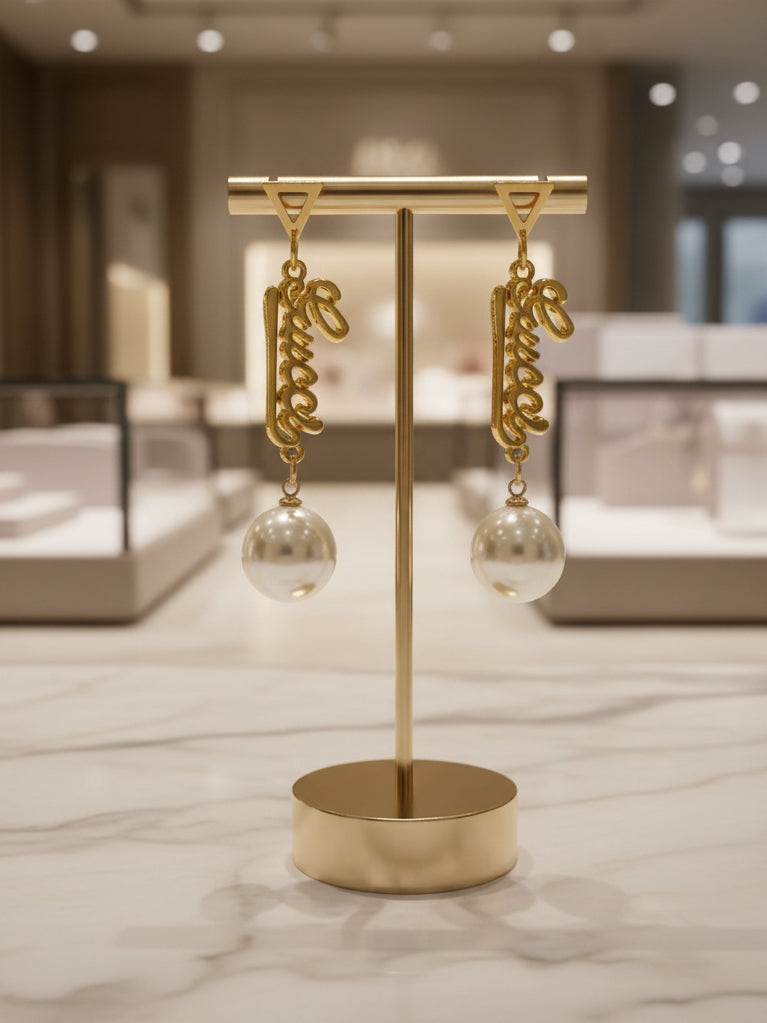 464 -Upcycled Gold Dangle Earrings with Pearl Drops