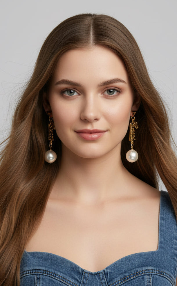 464 -Upcycled Gold Dangle Earrings with Pearl Drops