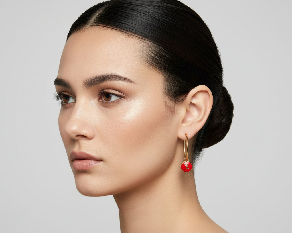 439 - Upcycled Gold Red Mini Skittles Hoop Earrings