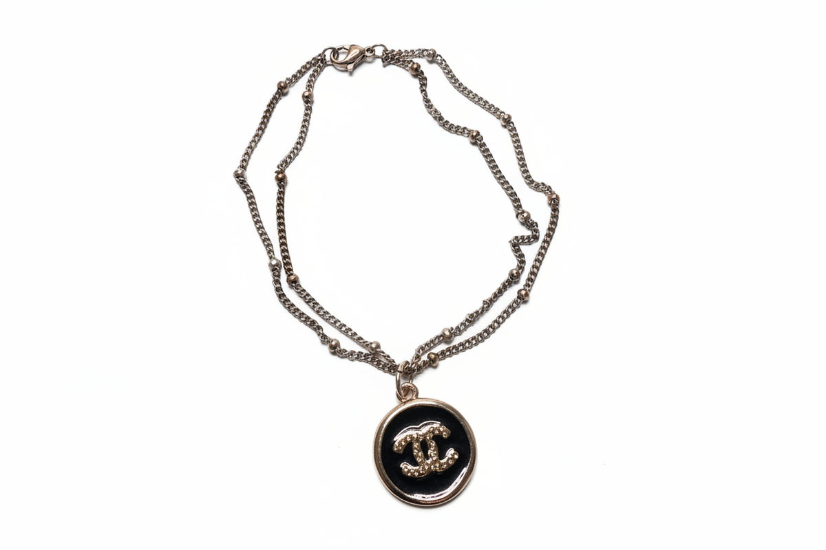 94 - Upcycled Rose Gold Round Black Pendant Bracelet