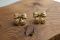 451 - Upcycled Gold Bow Pendant Earrings with Pearl Accents