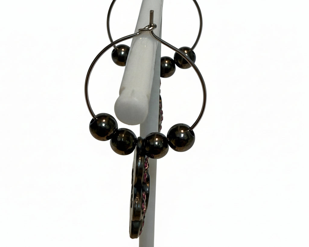 433 - Upcycled Silver Pink Clover Hoop Earrings
