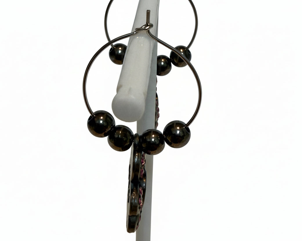 433 - Upcycled Silver Pink Clover Hoop Earrings