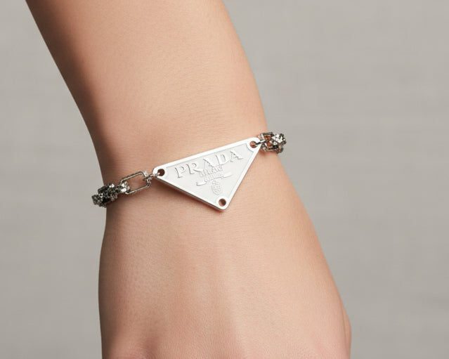 63 - Upcycled Silver White Triangle Bracelet