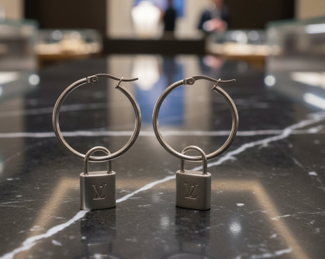 403- Upcycled Silver Lock Hoop Earrings