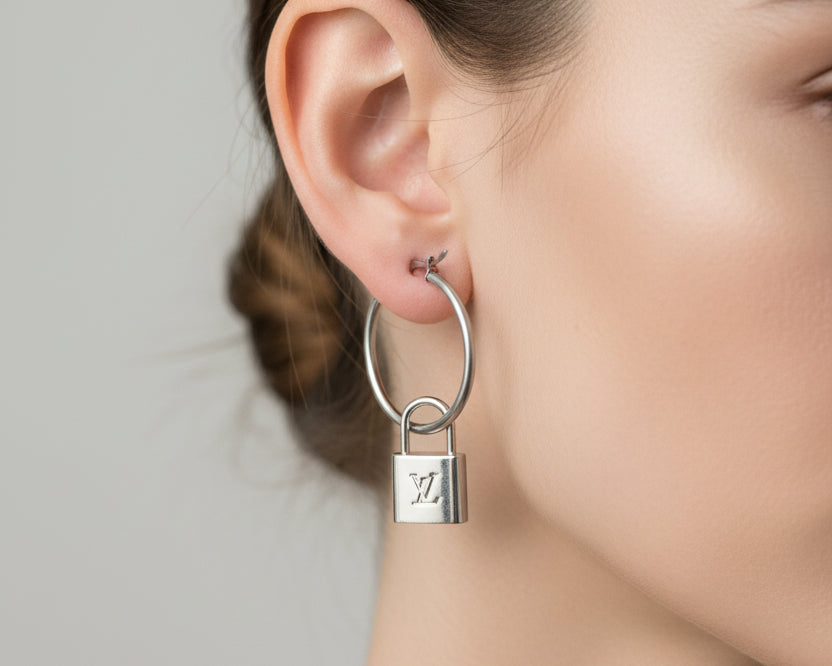 403- Upcycled Silver Lock Hoop Earrings
