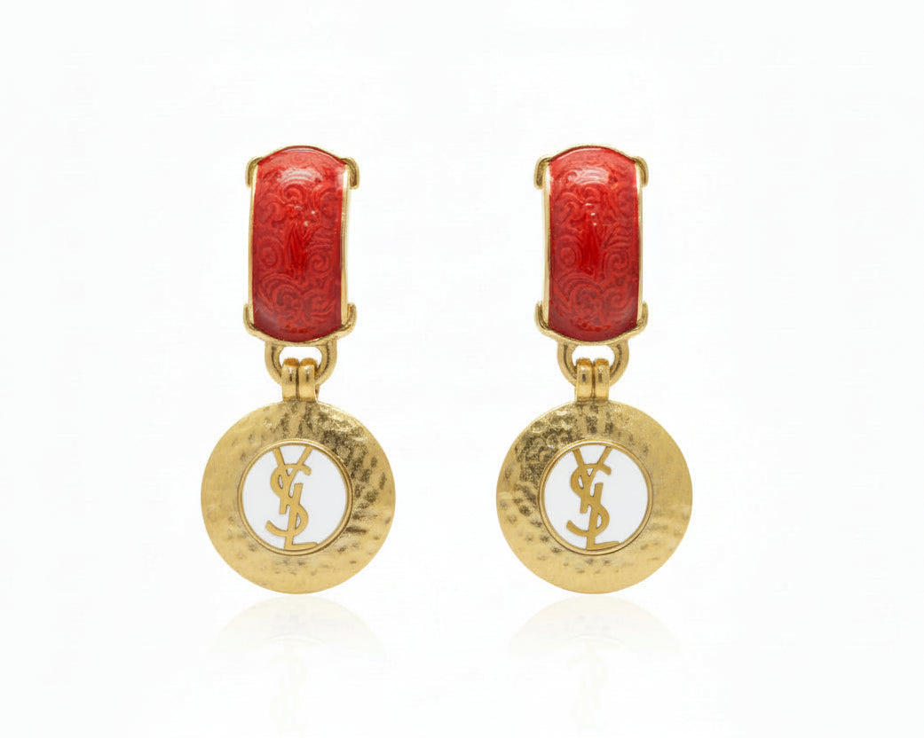 404 - Upcycled Red and Gold Earrings
