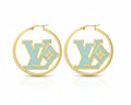407- Upcycled Gold Hoop Earrings with Blue Center