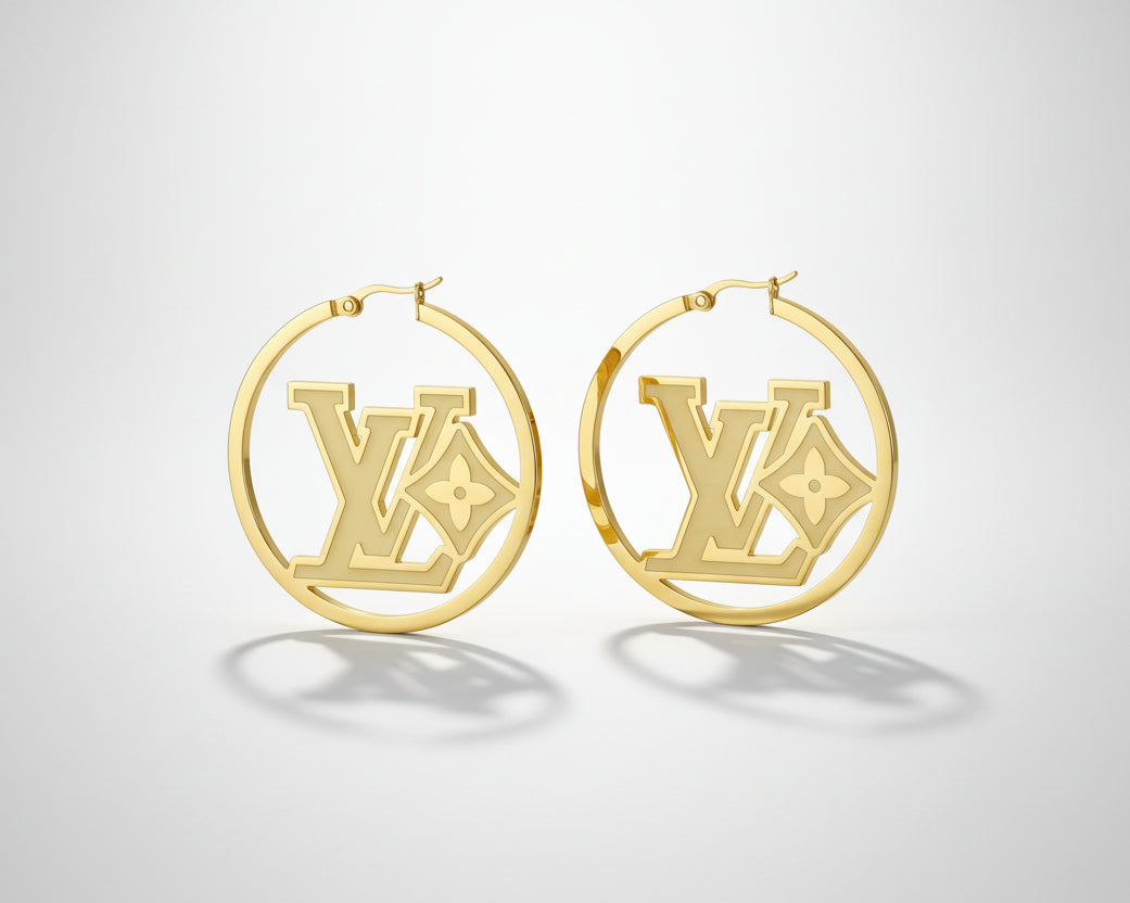 408- Upcycled Gold Hoop Earrings with Cream Center