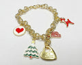 45- Upcycled Double Sided Gold Heart Pendant Christmas Bracelet