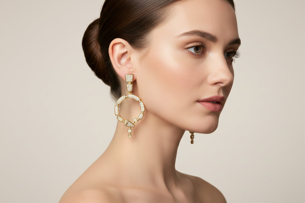 468 -Gold Earrings with Clear Rhinestones