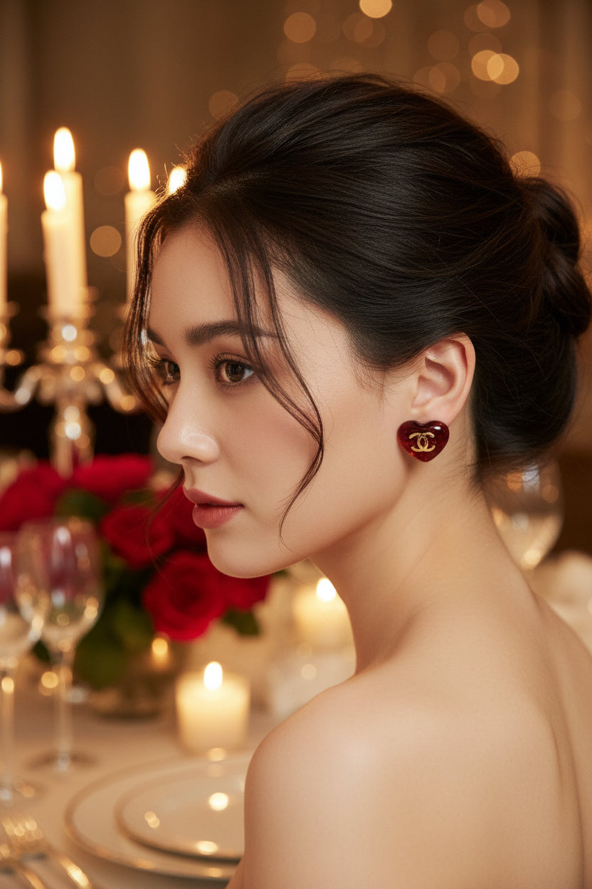 411 - Upcycled Red Heart Earrings