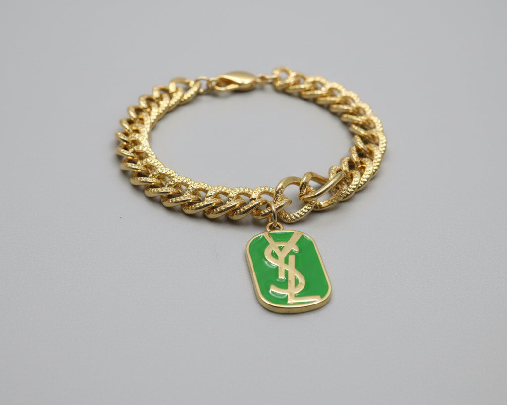 48- Upcycled Green Pendant Bracelet