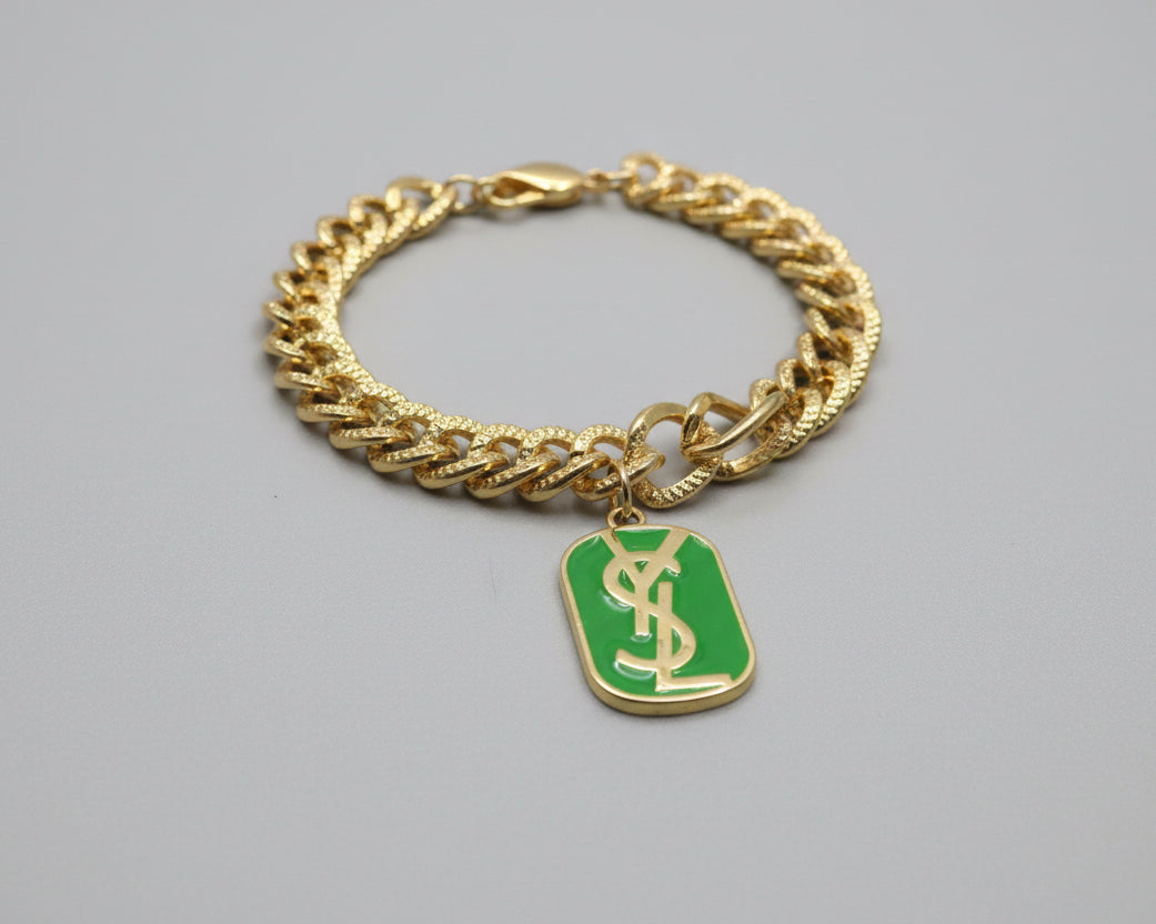 48- Upcycled Green Pendant Bracelet