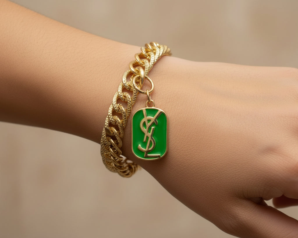 48- Upcycled Green Pendant Bracelet
