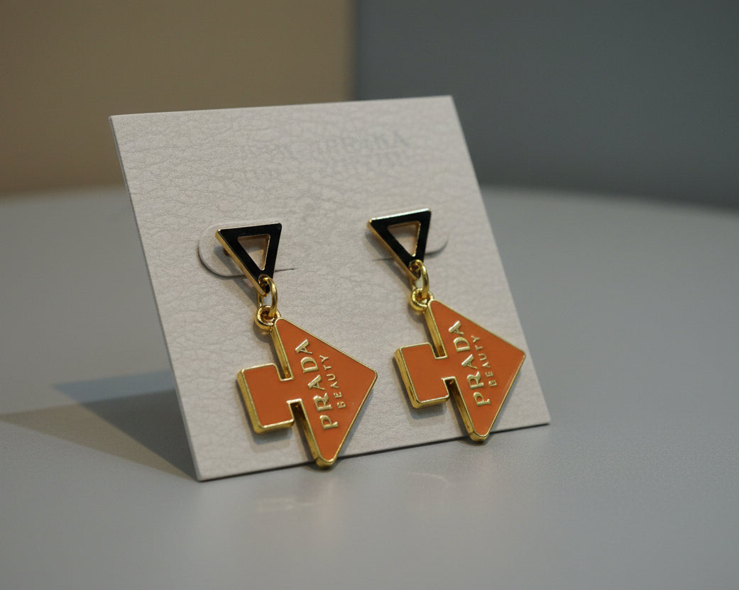 434 - Upcycled Gold Peach Perfume Bottle Earrings