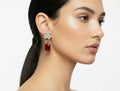 461 - Gold Earrings with Red Rhinestone Drops and Clear Rhinestone Accents