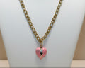 255 - Upcycled Gold Pink Heart with Gold Lightning Necklace